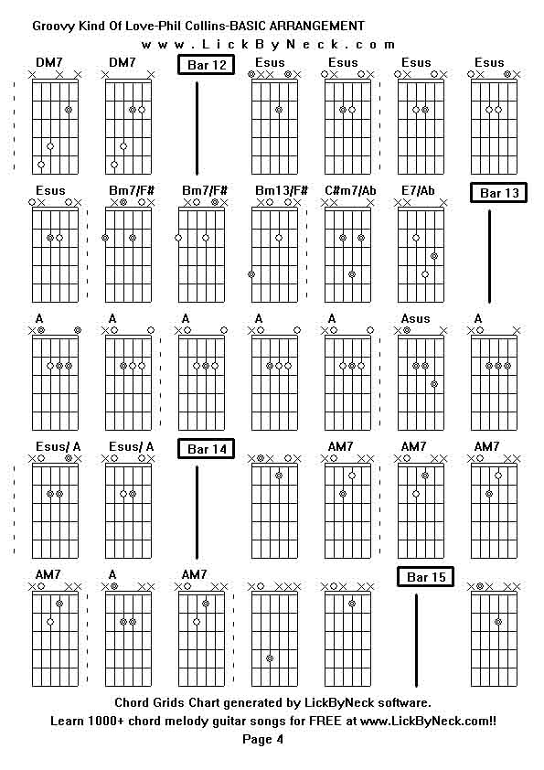 Chord Grids Chart of chord melody fingerstyle guitar song-Groovy Kind Of Love-Phil Collins-BASIC ARRANGEMENT,generated by LickByNeck software.